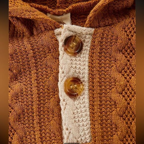 Two-Piece Teddy Bear Onesie with Hood & Matching Pants. Soft Cotton. Brown/Ivory - Picture 5 of 6